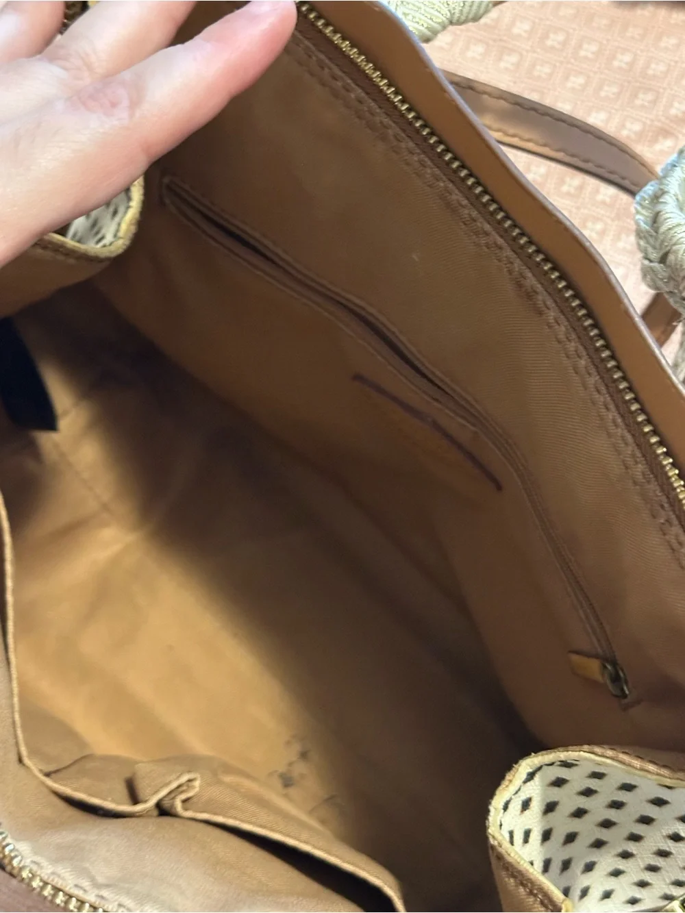 Fossil Black and Tan Patterned Satchel with White Sides